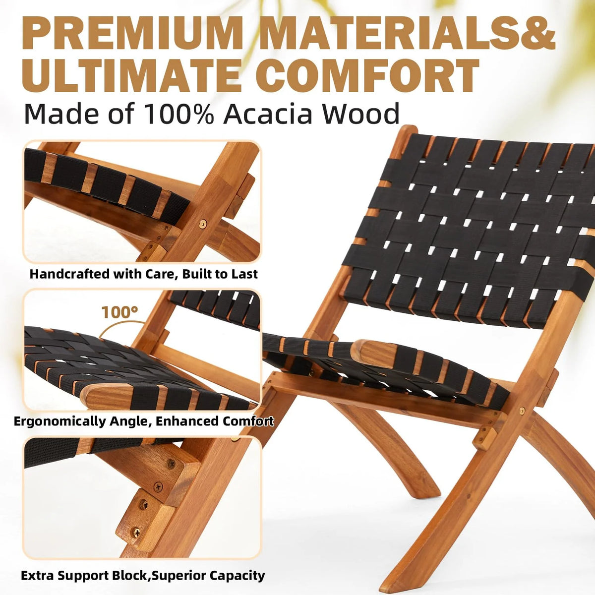 AECOJOY 3 Piece Patio Furniture Set, Acacia Wood Outdoor Bistro Set with Coffee Table & Folding Chairs - Product image 4