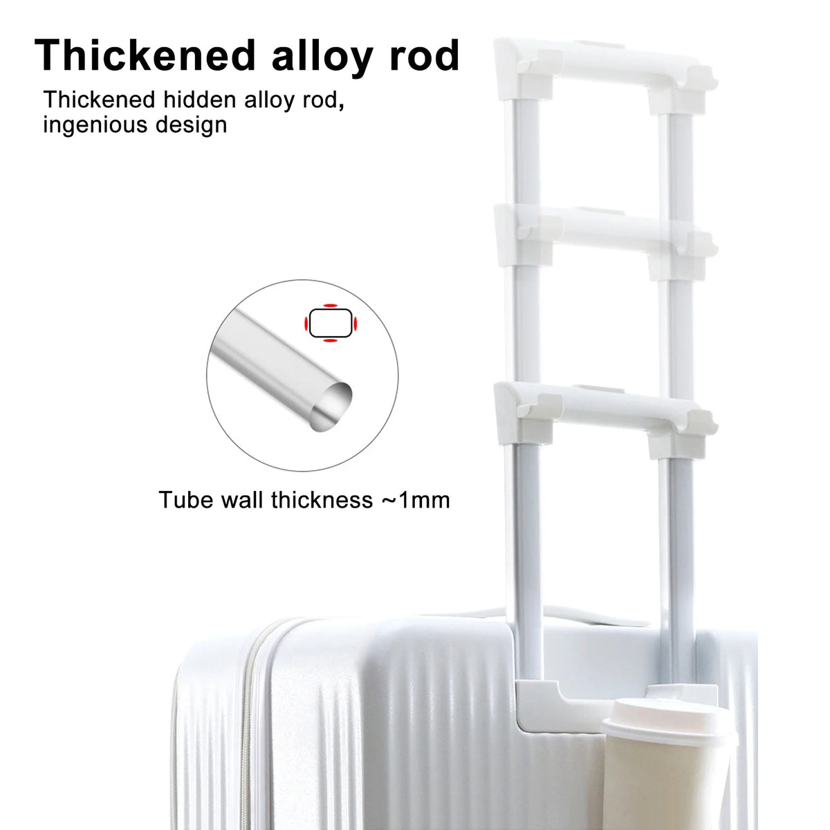 24 in Checked Luggage with Front Pocket, USB Charging Port, Built - in Lock Carry on Suitcase, Cup Holder and Phone Holder, Medium Hardside Suitcase with Spinner Wheels, White