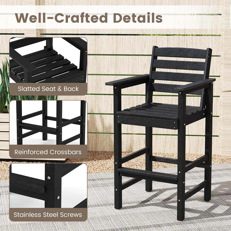 Adirondack Bar Chairs Set of 2/4, 29" HDPE Bar Height Outdoor Stools w/ Backrest & Footrest - Product image 6