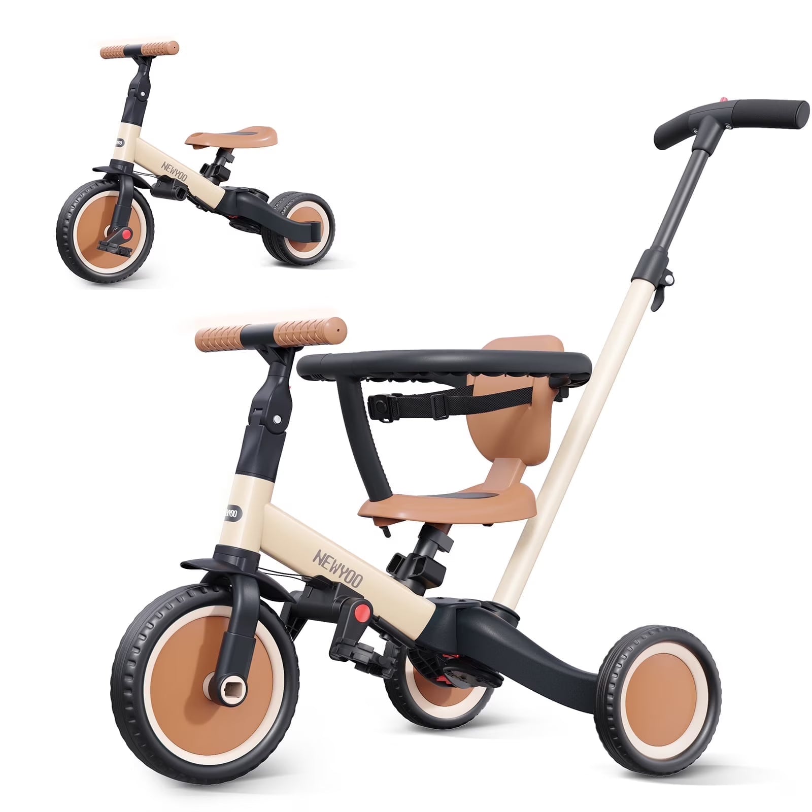 Newyoo TR008 5 - in - 1 Toddler Tricycle with Push Handle, Converts to Balance Bike for 1 - 3 Year Old - Product image 1