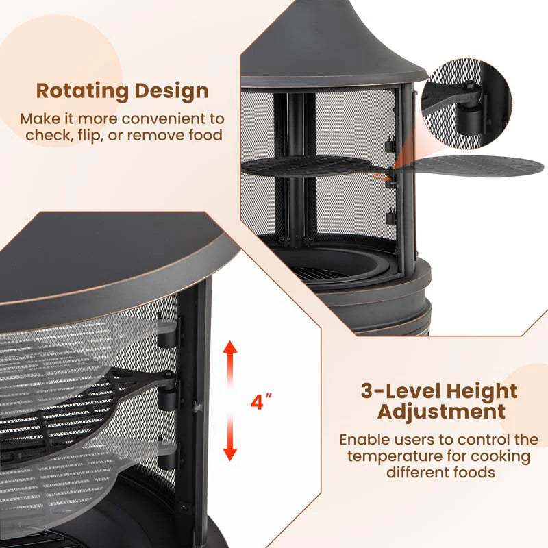 30" 2-in-1 Metal Chiminea Fire Pit with Adjustable Grill & Chimney - Product image 9