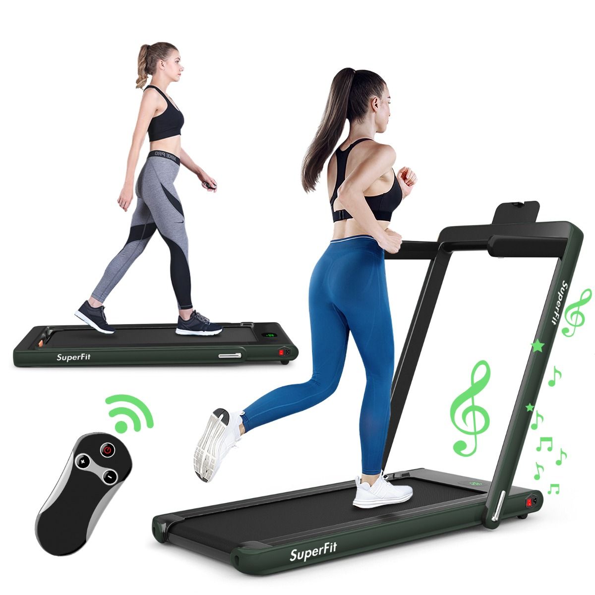 2 in 1 Foldable Electric Treadmill 1 to 12 Km/H with Bluetooth Speaker Remote Control 0.75HP Motor Green/White/Black/Red/Gold/Black and Silver/Blue -