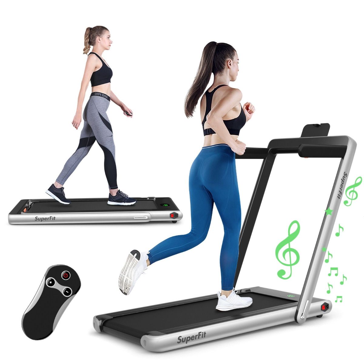 2 in 1 Foldable Electric Treadmill 1 to 12 Km/H with Bluetooth Speaker Remote Control 0.75HP Motor Green/White/Black/Red/Gold/Black and Silver/Blue -