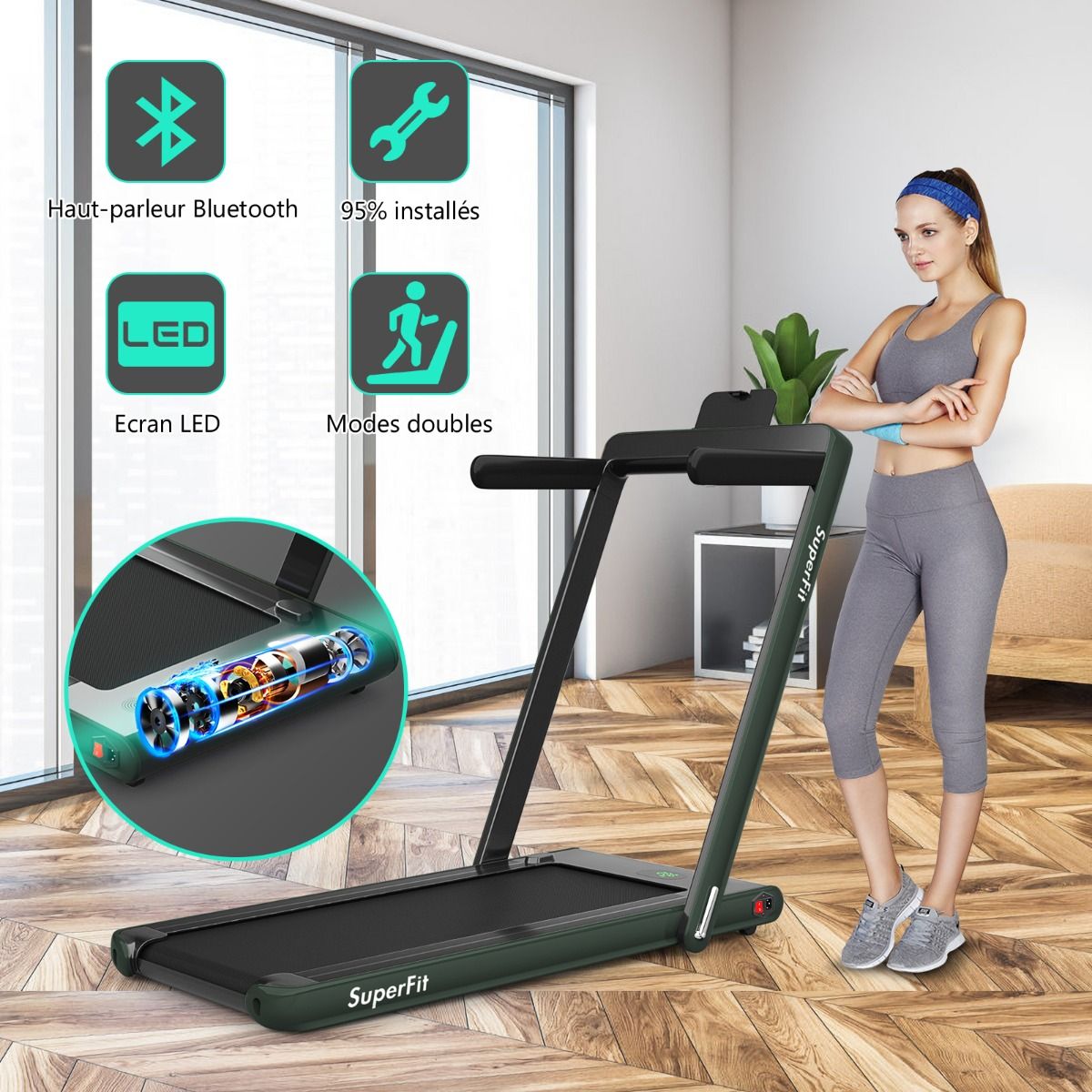 2 in 1 Foldable Electric Treadmill 1 to 12 Km/H with Bluetooth Speaker Remote Control 0.75HP Motor Green/White/Black/Red/Gold/Black and Silver/Blue -
