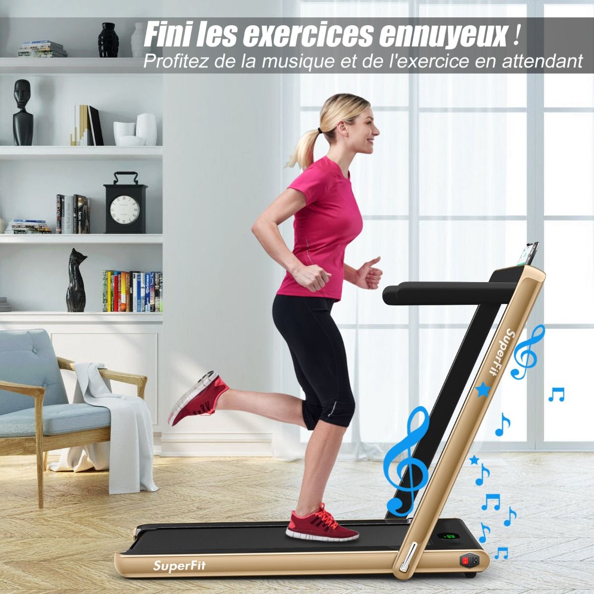 2 in 1 Foldable Electric Treadmill 1 to 12 Km/H with Bluetooth Speaker Remote Control 0.75HP Motor Green/White/Black/Red/Gold/Black and Silver/Blue -