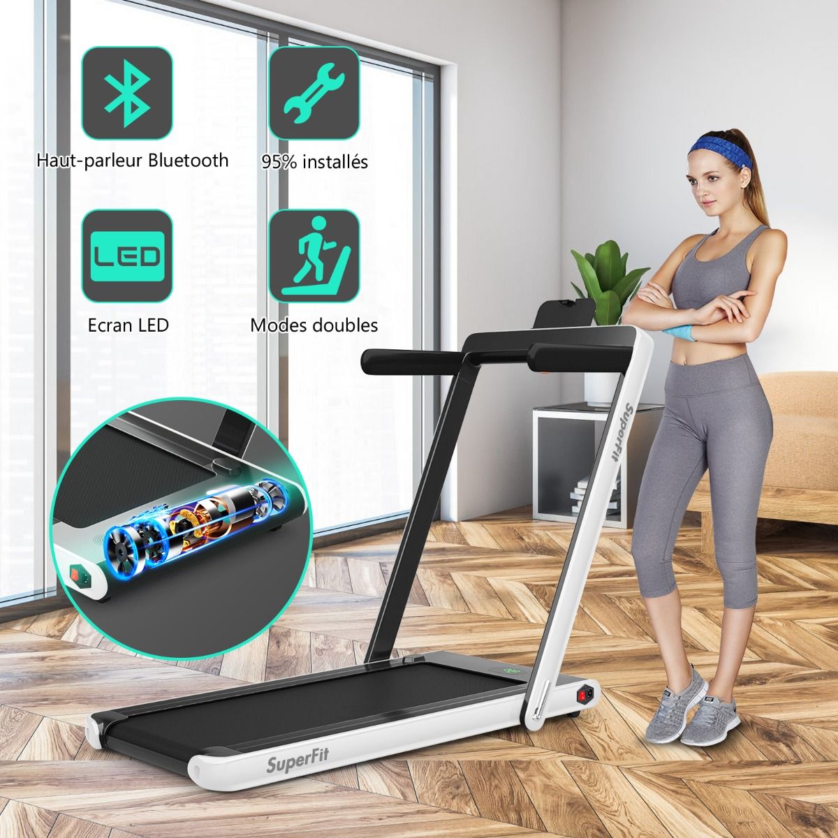 2 in 1 Foldable Electric Treadmill 1 to 12 Km/H with Bluetooth Speaker Remote Control 0.75HP Motor Green/White/Black/Red/Gold/Black and Silver/Blue -