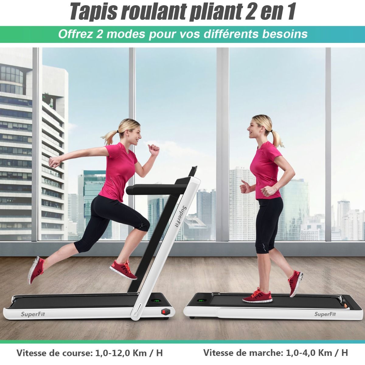 2 in 1 Foldable Electric Treadmill 1 to 12 Km/H with Bluetooth Speaker Remote Control 0.75HP Motor Green/White/Black/Red/Gold/Black and Silver/Blue -