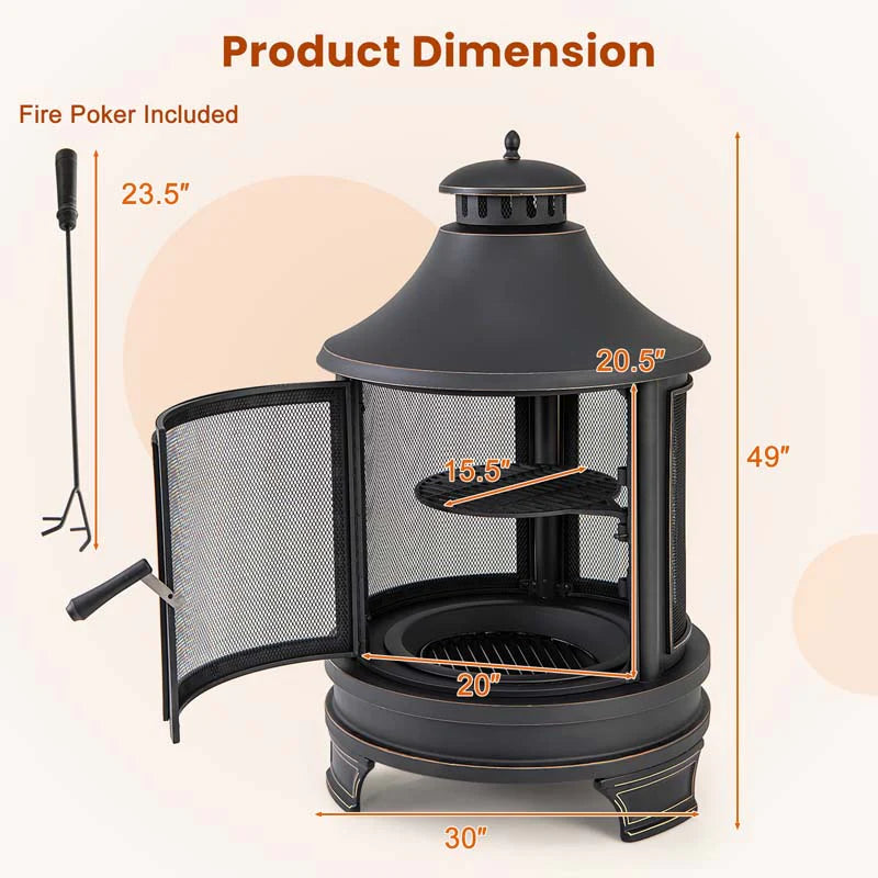 30" 2-in-1 Metal Chiminea Fire Pit with Adjustable Grill & Chimney - Product image 11