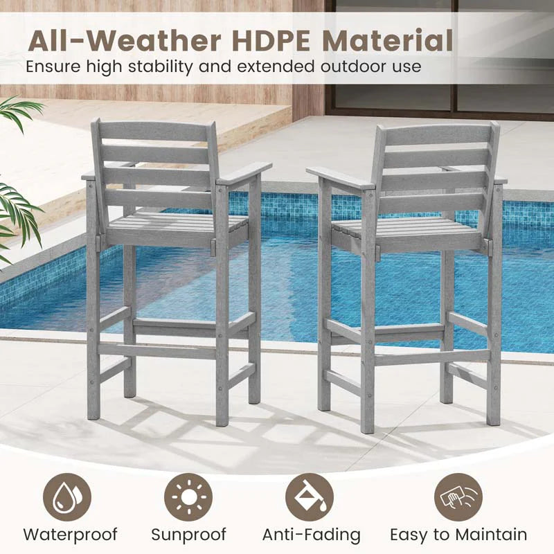 Adirondack Bar Chairs Set of 2/4, 29" HDPE Bar Height Outdoor Stools w/ Backrest & Footrest - Product image 22