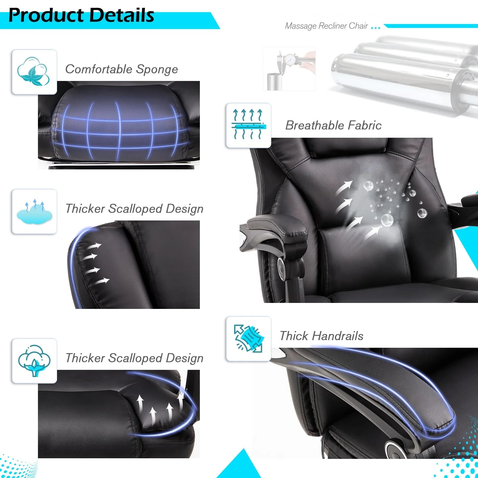 AECOJOY Office Chair with 7 Points Vibration Massage&Heat, Adjustable Ergonomic Recliner, Black - Product image 8