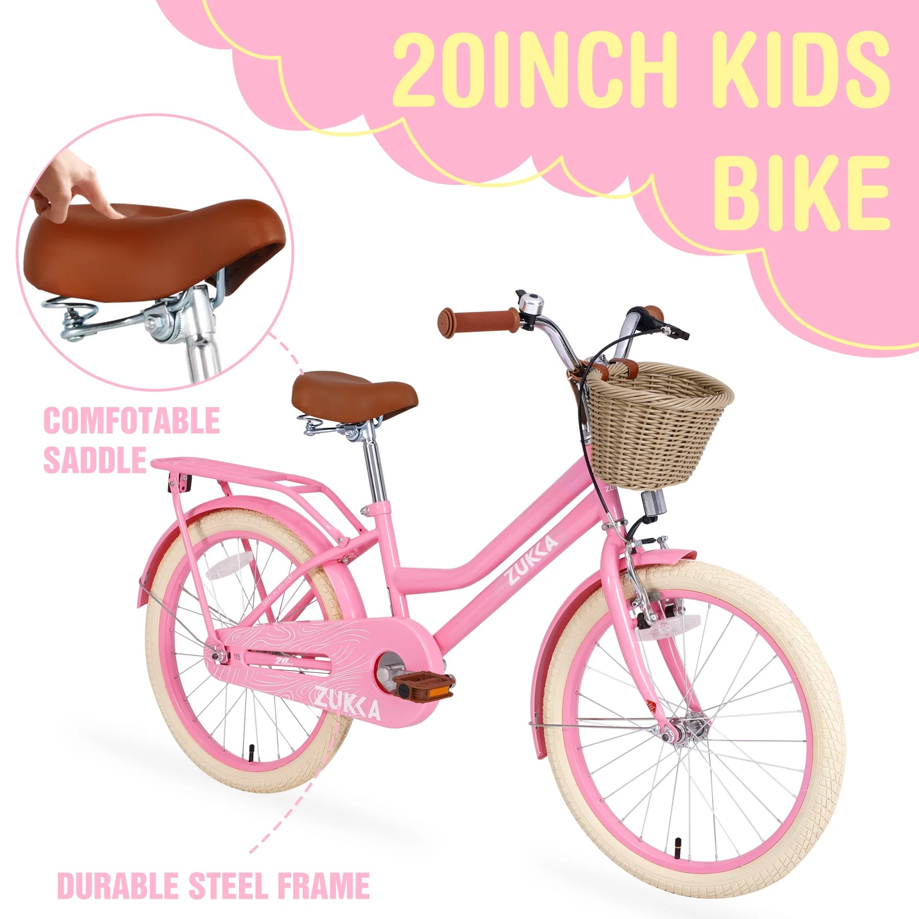 20" Kids Bike Girls Bike with Basket Single Speed Steel Frame Children Bicycle for 7 - 10 Years, Pink - Product image 5