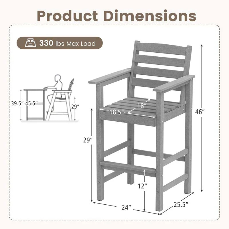 Adirondack Bar Chairs Set of 2/4, 29" HDPE Bar Height Outdoor Stools w/ Backrest & Footrest - Product image 25