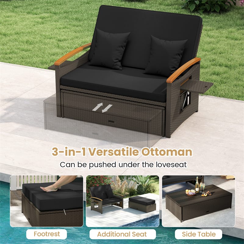 Patio Rattan Daybed with Adjustable Backrest, 2-Person Outdoor Wicker Loveseat with Storage Ottoman - Product image 31