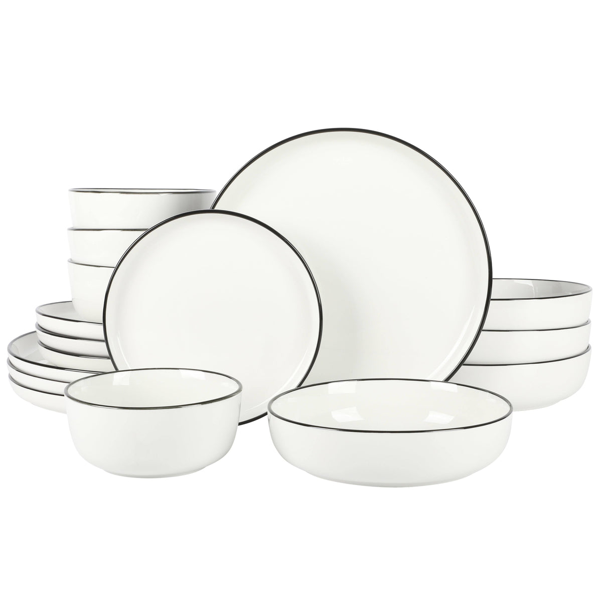 Gibson Home Oslo 16 Piece Dinnerware Set Color: White/Black Rim - Product image 1