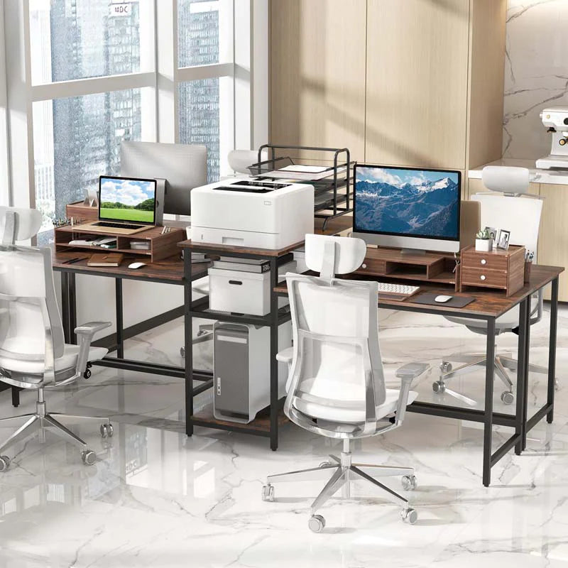 97" Extra Long 2-Person Computer Desk with Power Outlet and Printer Stand - Product image 2