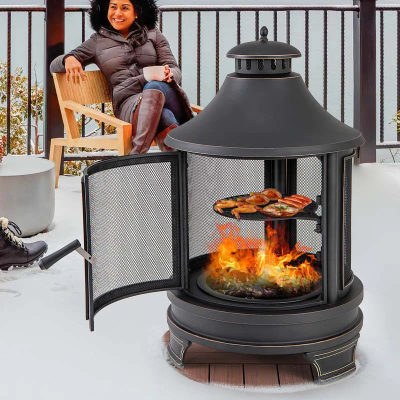 30" 2-in-1 Metal Chiminea Fire Pit with Adjustable Grill & Chimney - Product image 1