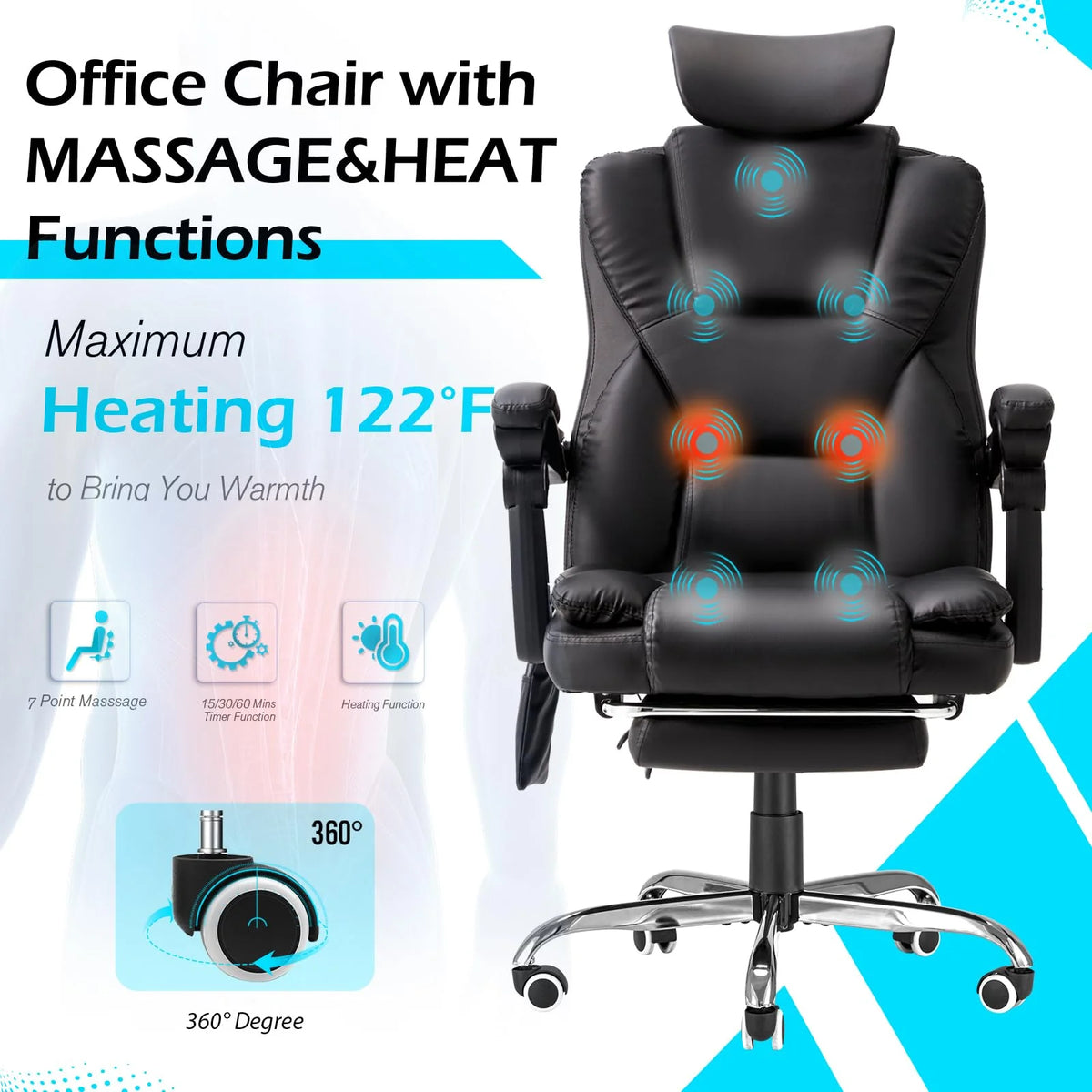AECOJOY Office Chair with 7 Points Vibration Massage&Heat, Adjustable Ergonomic Recliner, Black - Product image 4