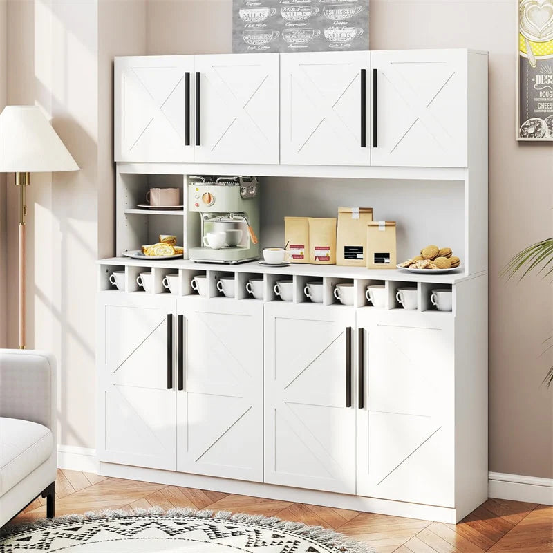 70" Farmhouse Pantry Cabinet, Kitchen Buffet Hutch with 12-Bottle Wine Rack, 8-Door Storage Cupboard - Product image 14