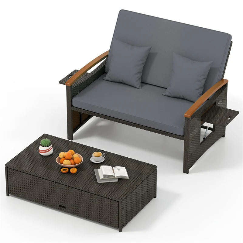 Patio Rattan Daybed with Adjustable Backrest, 2-Person Outdoor Wicker Loveseat with Storage Ottoman - Product image 22