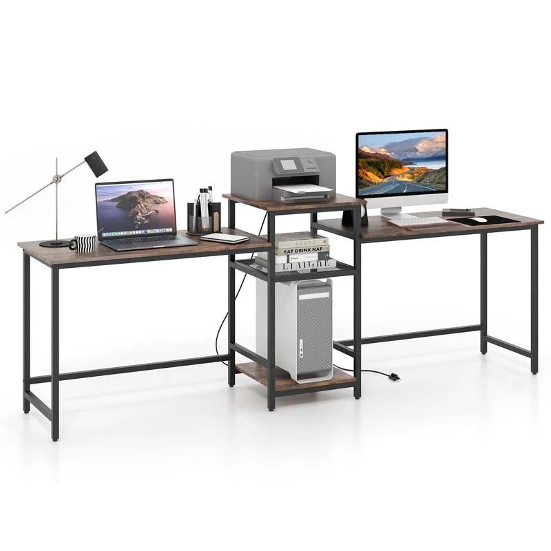 97" Extra Long 2-Person Computer Desk with Power Outlet and Printer Stand - Product image 1