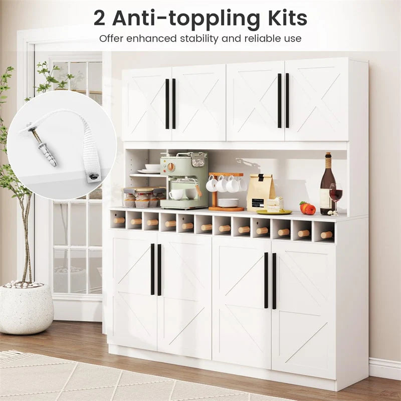 70" Farmhouse Pantry Cabinet, Kitchen Buffet Hutch with 12-Bottle Wine Rack, 8-Door Storage Cupboard - Product image 20