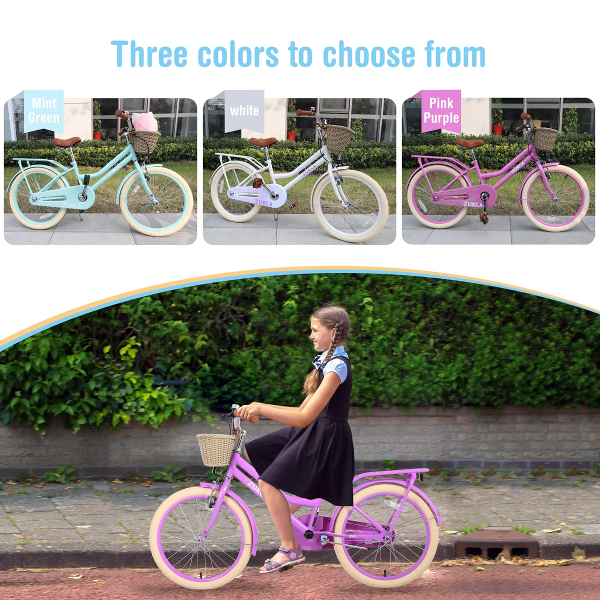 20" Kids Bike Girls Bike with Basket Single Speed Steel Frame Children Bicycle for 7 - 10 Years, Pink - Product image 14