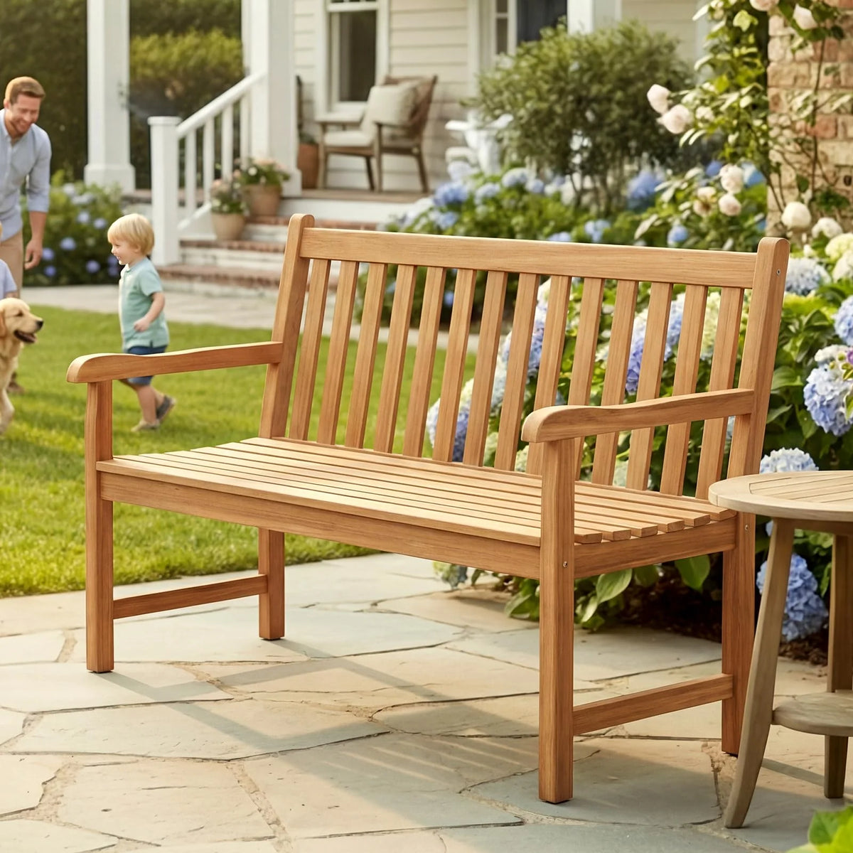 Tangkula 51" Teak Wood Outdoor Bench 2-Person Solid Wood Garden Patio Bench - Product image 4