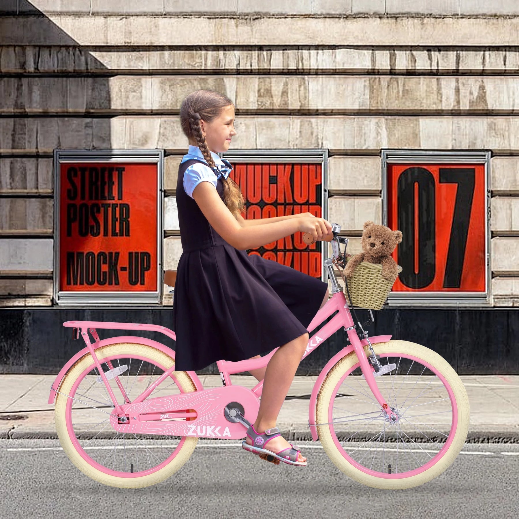 20" Kids Bike Girls Bike with Basket Single Speed Steel Frame Children Bicycle for 7 - 10 Years, Pink - Product image 4