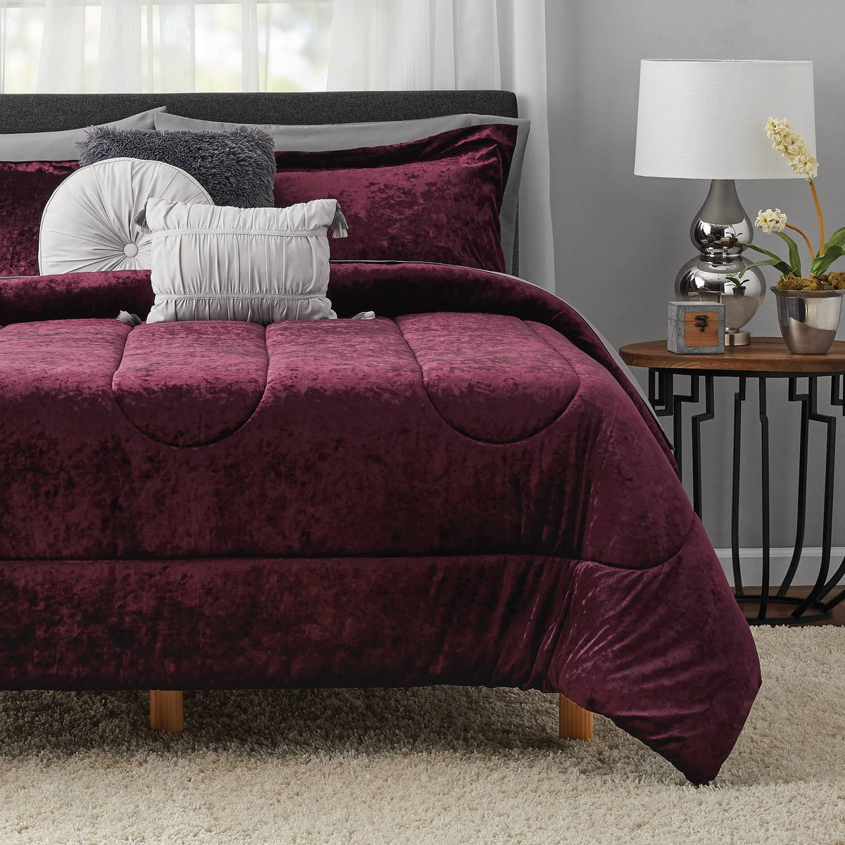 Mainstays Queen Size Metropolis Velvet Bed in A Bag Bedding Set with Bonus Sheet Set Plus Pillows - 10 ct - Product image 1
