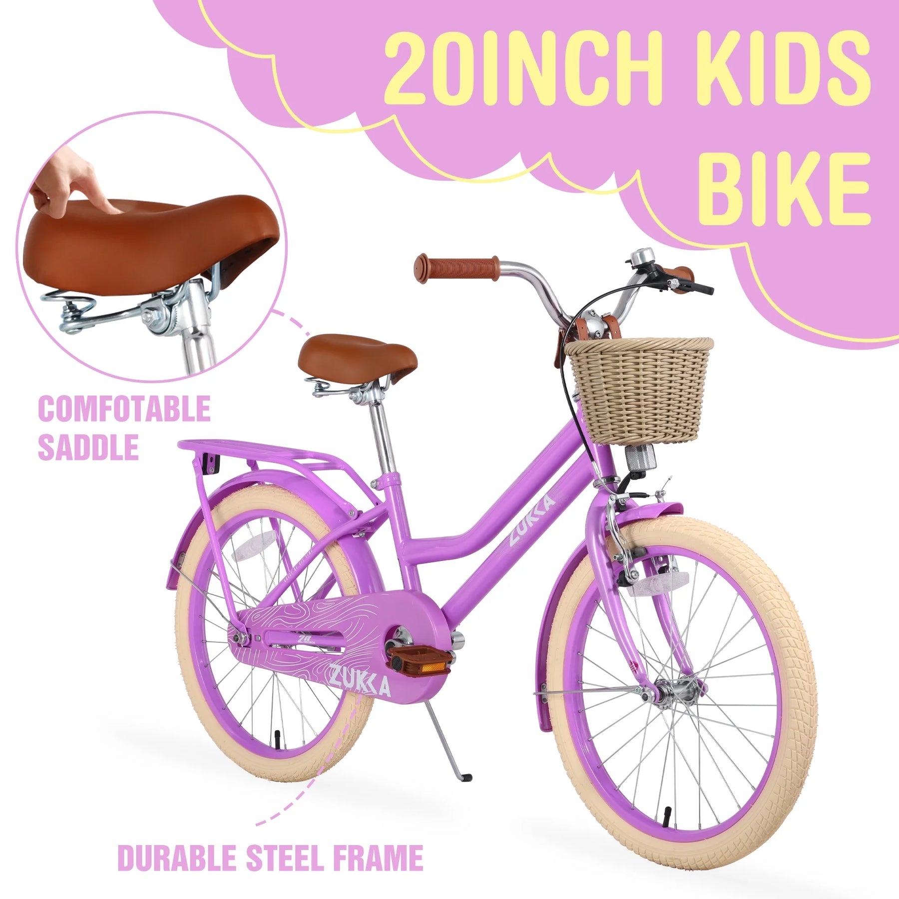 20" Kids Bike Girls Bike with Basket Single Speed Steel Frame Children Bicycle for 7 - 10 Years, Pink - Product image 10