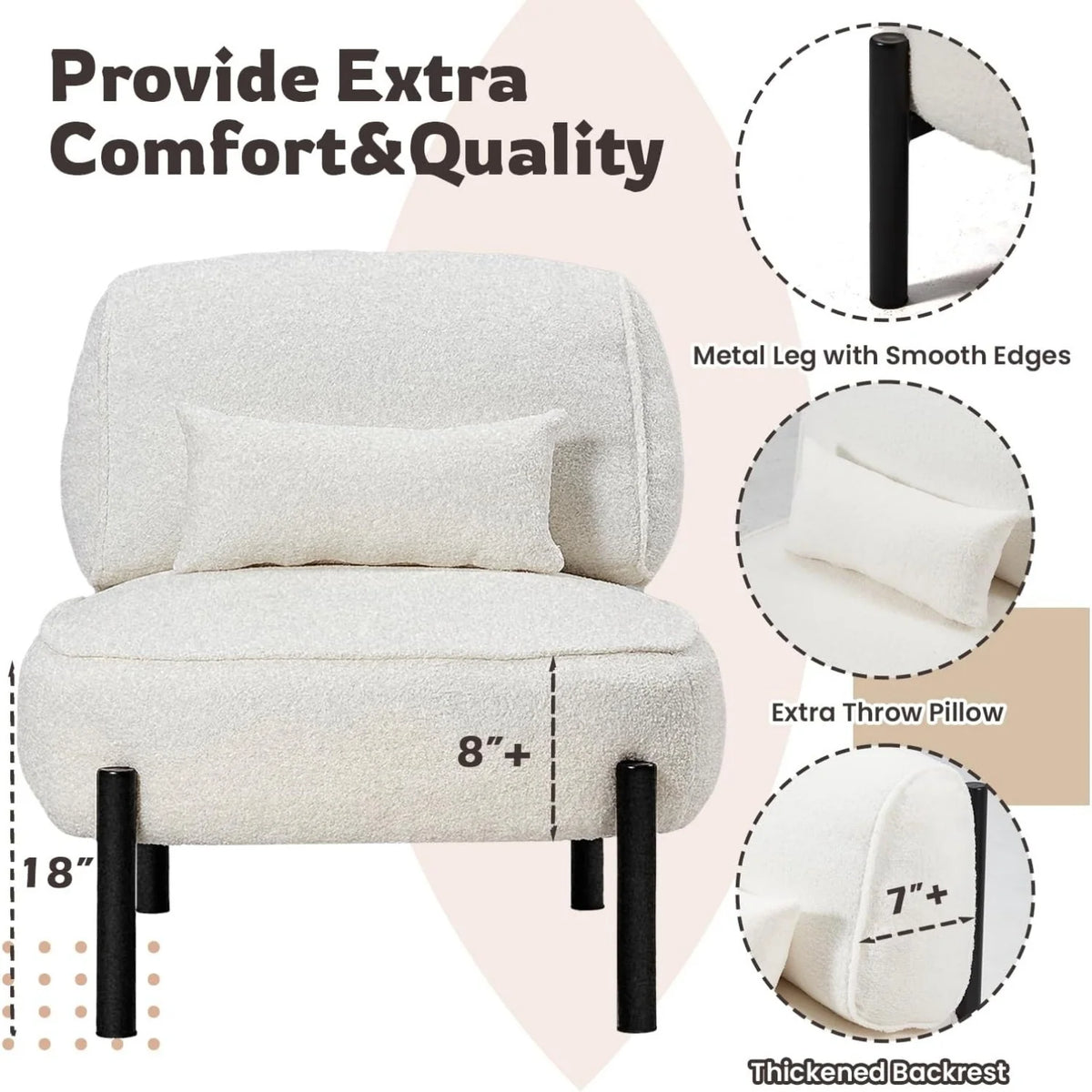 AECOJOY Mid Century Modern Accent Chair, Extra Large Teddy Upholstered Lounge Chair with Pillow - Product image 4