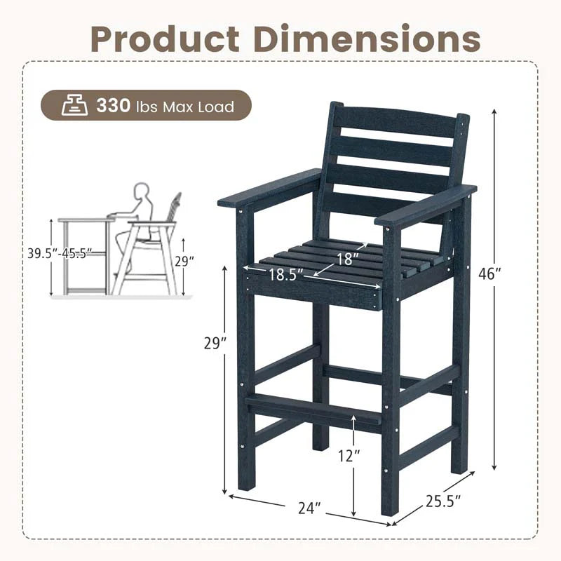 Adirondack Bar Chairs Set of 2/4, 29" HDPE Bar Height Outdoor Stools w/ Backrest & Footrest - Product image 16