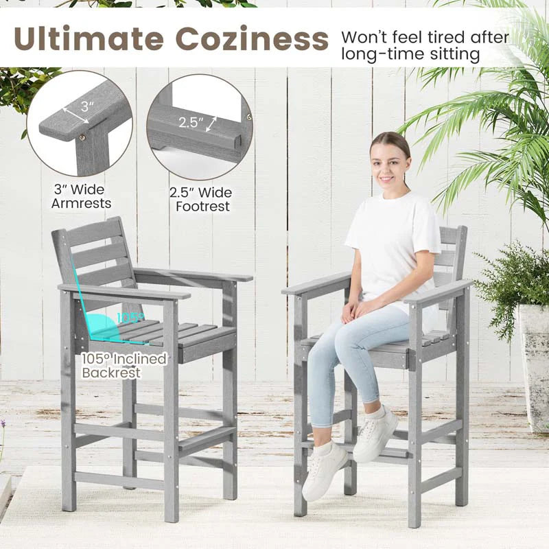 Adirondack Bar Chairs Set of 2/4, 29" HDPE Bar Height Outdoor Stools w/ Backrest & Footrest - Product image 23