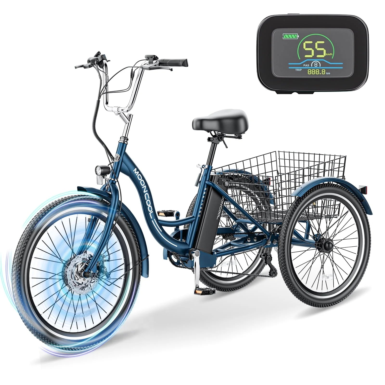 Mooncool 24" 26" 3 Wheel Electric Tricycle for Adults, 350W 36V 7 Speeds Motorized Electric Trike Three - Product image 7