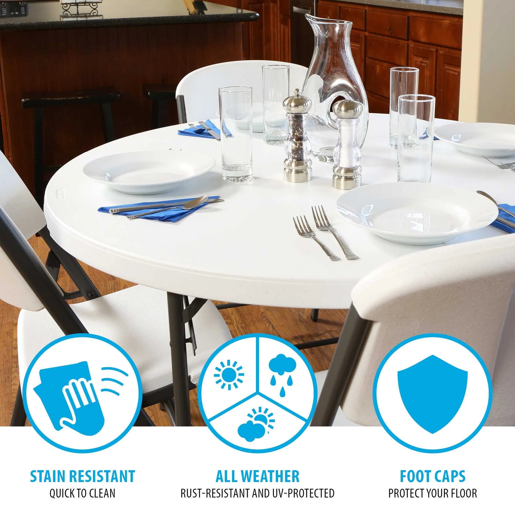 Lifetime 48 in Round Fold - in - Half Table, Indoor/Outdoor Essential, White Granite (280064) - Product image 9