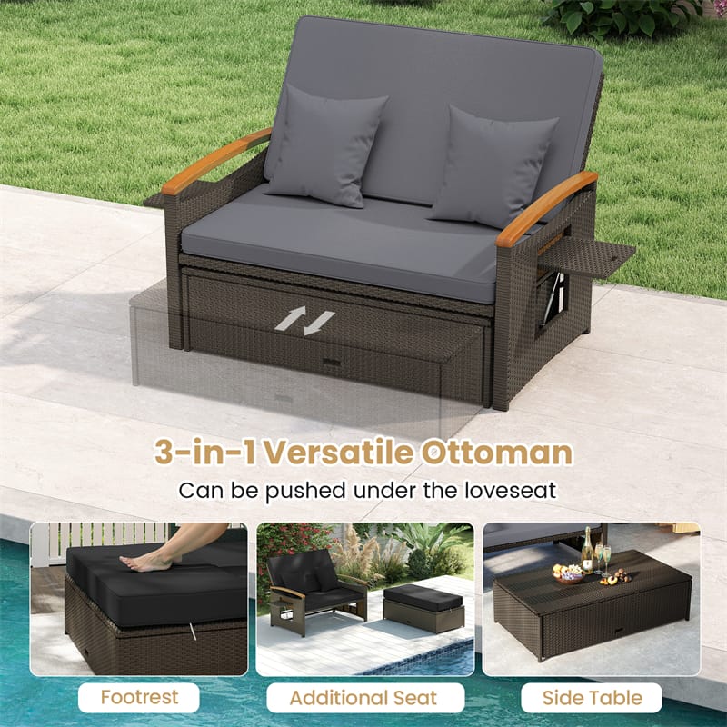 Patio Rattan Daybed with Adjustable Backrest, 2-Person Outdoor Wicker Loveseat with Storage Ottoman - Product image 21