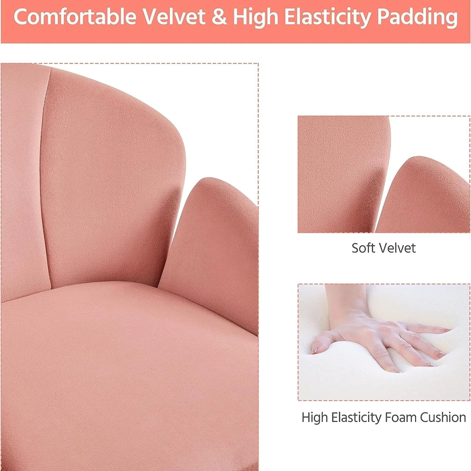 Velvet Desk Chair for Home Office, Makeup Vanity Chair with Armrests for Bedroom Modern - Product image 7