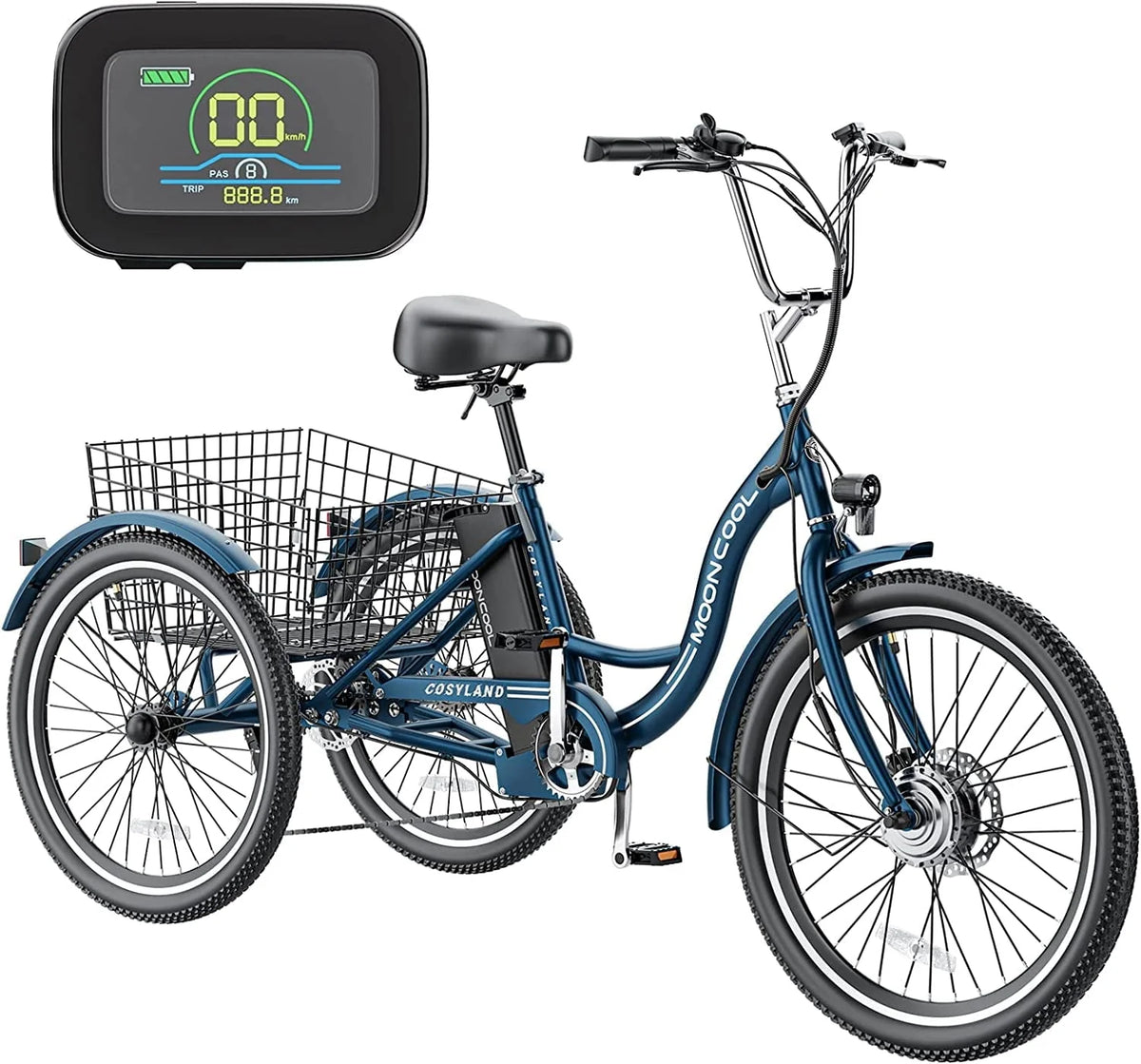 Mooncool 24" 26" 3 Wheel Electric Tricycle for Adults, 350W 36V 7 Speeds Motorized Electric Trike Three - Product image 14