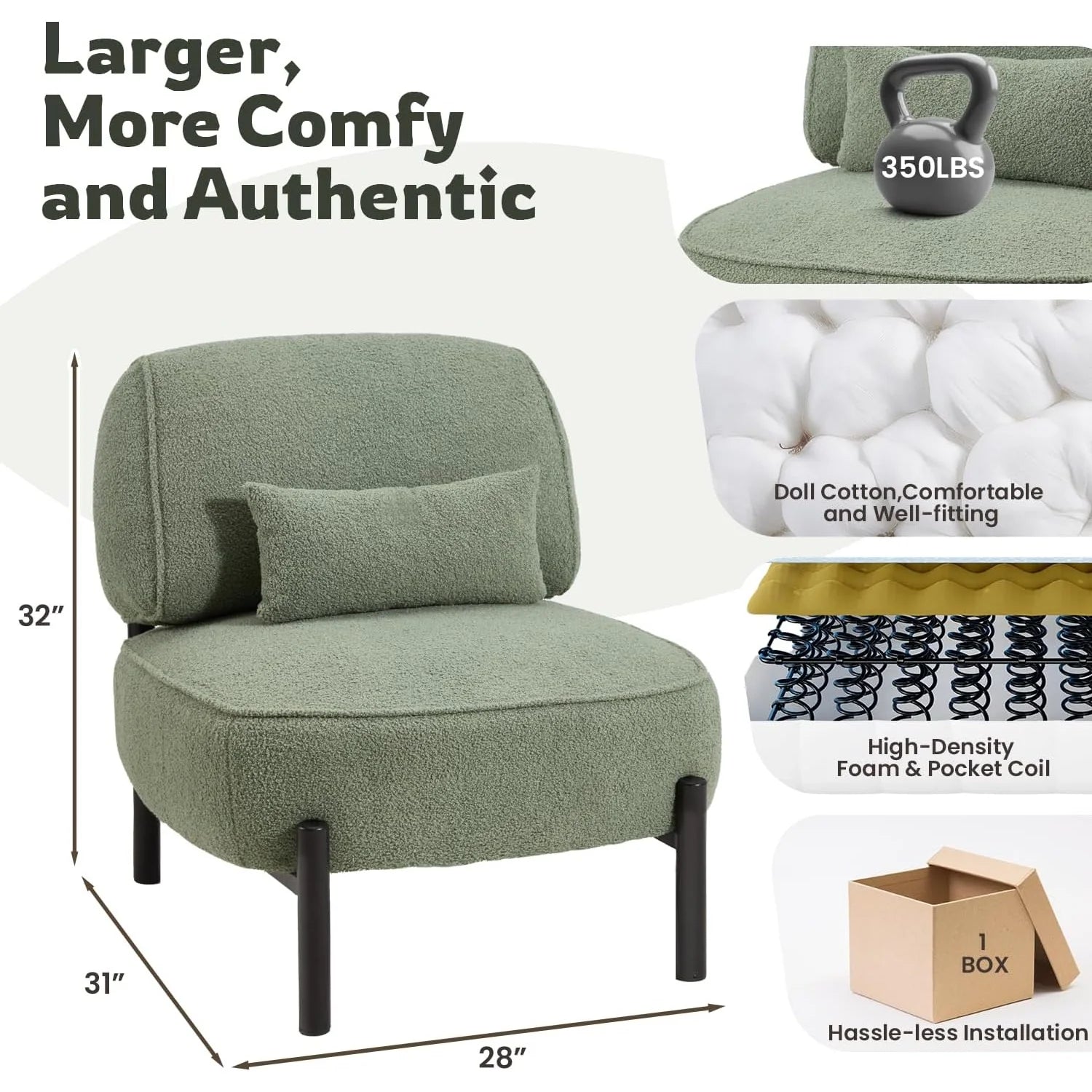 AECOJOY Mid Century Modern Accent Chair, Extra Large Teddy Upholstered Lounge Chair with Pillow - Product image 13
