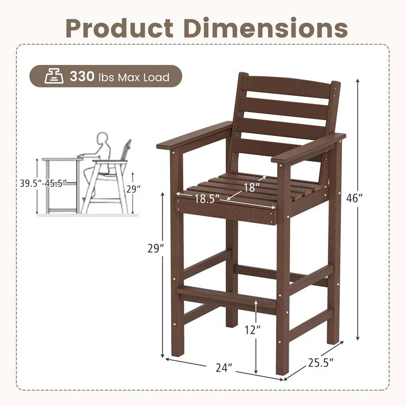 Adirondack Bar Chairs Set of 2/4, 29" HDPE Bar Height Outdoor Stools w/ Backrest & Footrest - Product image 34
