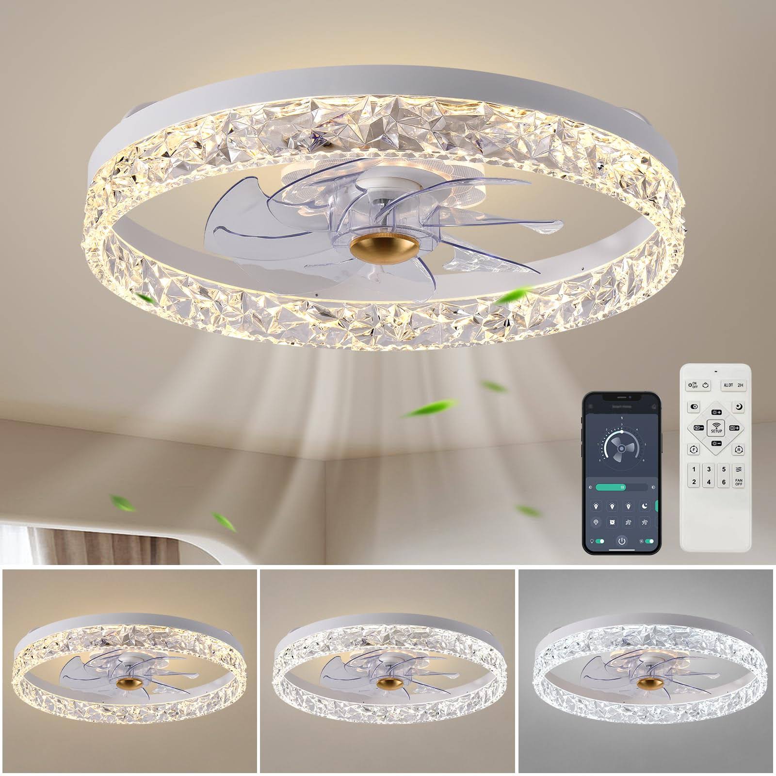 2024 Upgraded Caxsrfyk Ceiling Fan 3098 White Ceiling Fans with Lights App & Remote Control - Product image 1