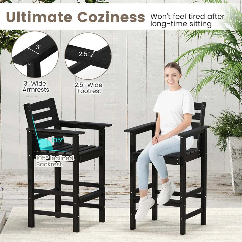 Adirondack Bar Chairs Set of 2/4, 29" HDPE Bar Height Outdoor Stools w/ Backrest & Footrest - Product image 5