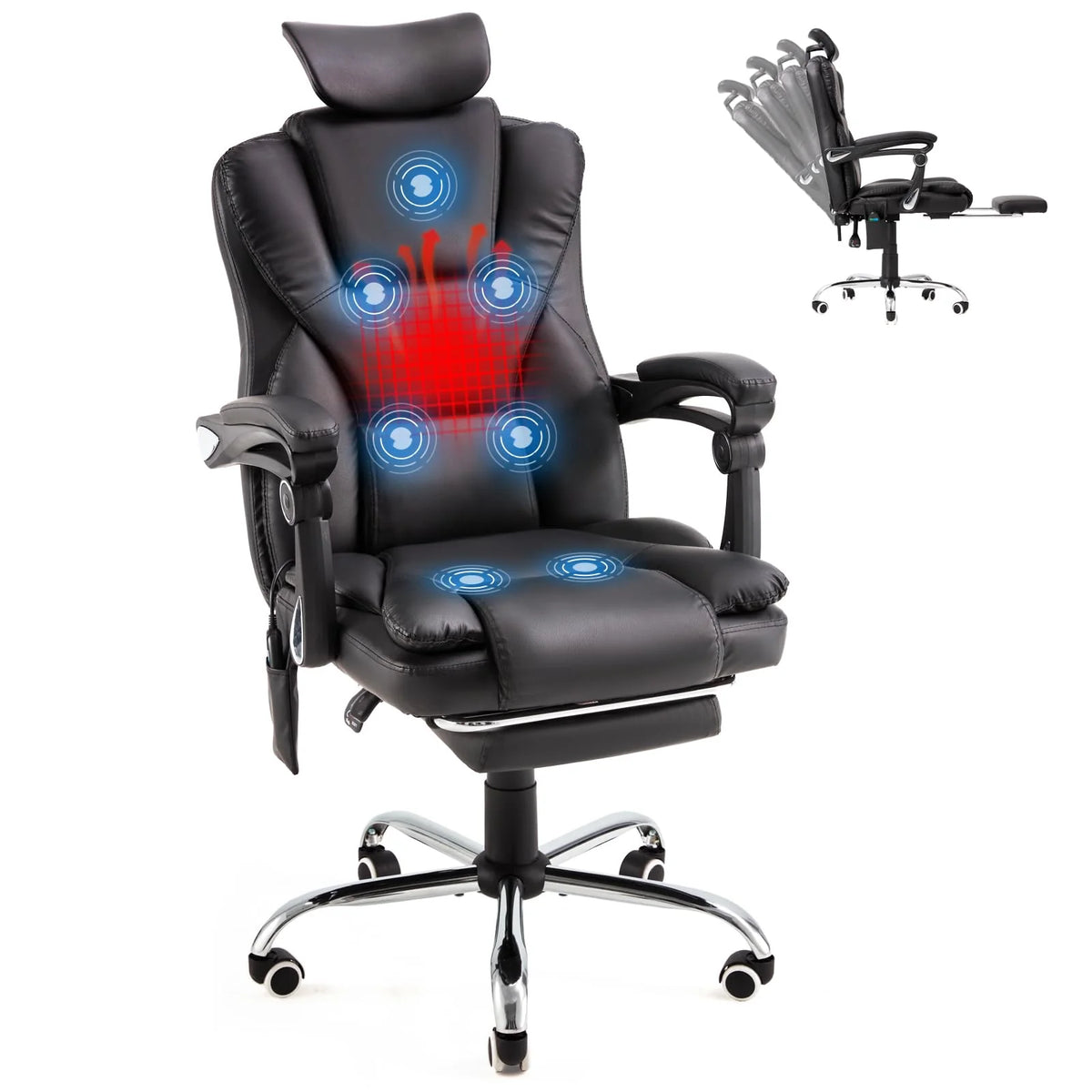 AECOJOY Office Chair with 7 Points Vibration Massage&Heat, Adjustable Ergonomic Recliner, Black - Product image 1