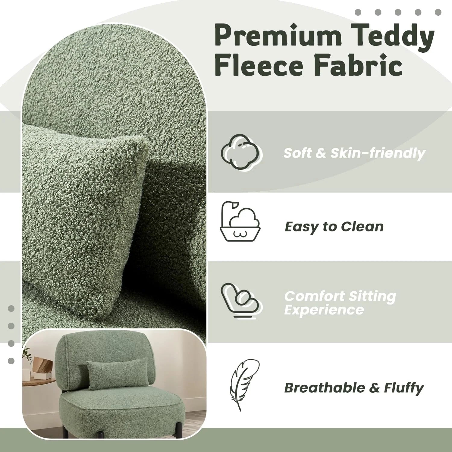AECOJOY Mid Century Modern Accent Chair, Extra Large Teddy Upholstered Lounge Chair with Pillow - Product image 15