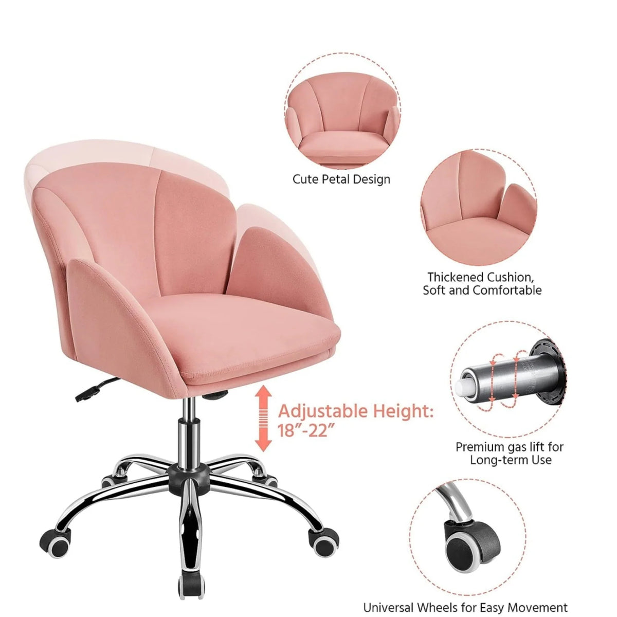 Velvet Desk Chair for Home Office, Makeup Vanity Chair with Armrests for Bedroom Modern - Product image 10